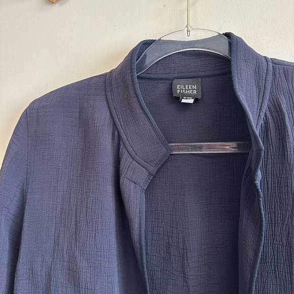 Eileen Fisher Navy Open Front Collared Blazer Cardigan Crepe Silk Size Small - Picture 4 of 8